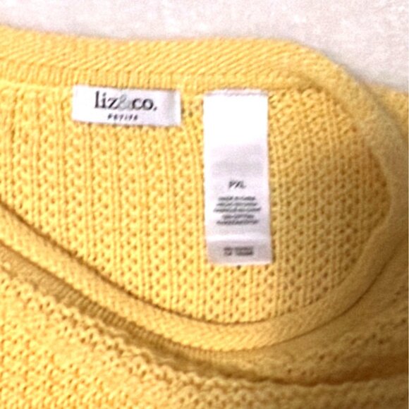 Liz & Co Butter Yellow Knit Sweater P/L Cotton Blend Ribbed Hem Long Sleeve - Picture 3 of 5